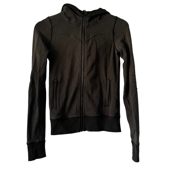 Lululemon Striped Full Zip Hoodie Jacket Athletic Thumb Holes Black Sz 2 - Picture 1 of 9